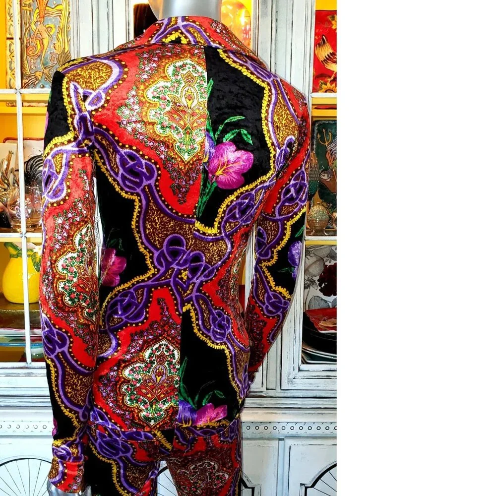 Vintage Betsey Johnson Floral Leopard Stretch Velvet Jeans Pants Dress Top Shirt - Picture 11 of 16